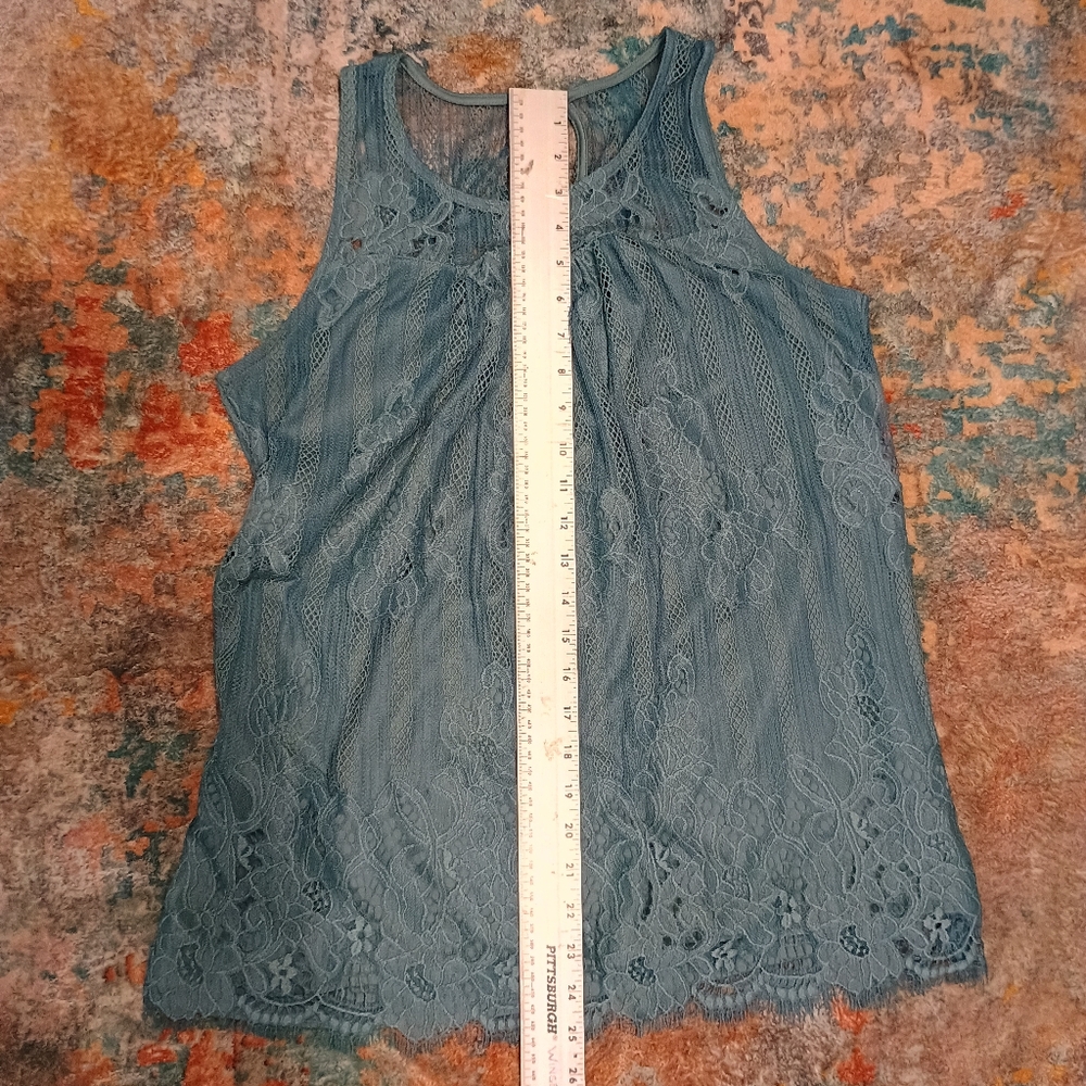 Maurices Lace Sleeveless Mesh Top in Teal Size Large - Picture 6 of 6